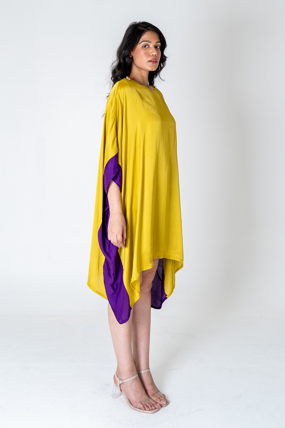 Yellow-Purple Short Kaftan Dress