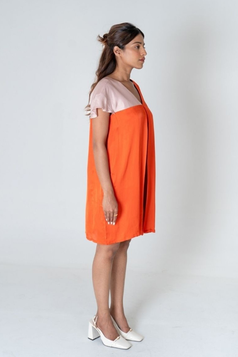 Orange-Pink Color-Block Short Dress