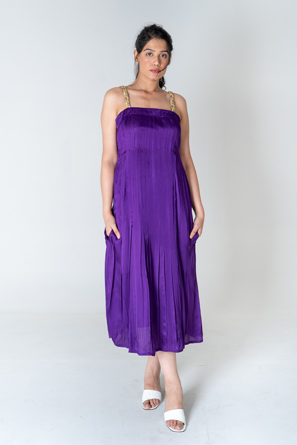Color-Blocked Braided Sleeveless Purple Maxi Dress