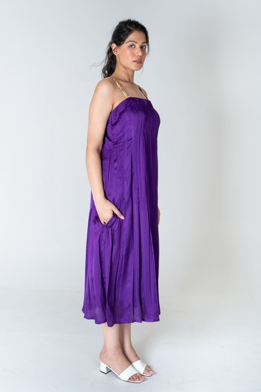 Color-Blocked Braided Sleeveless Purple Maxi Dress