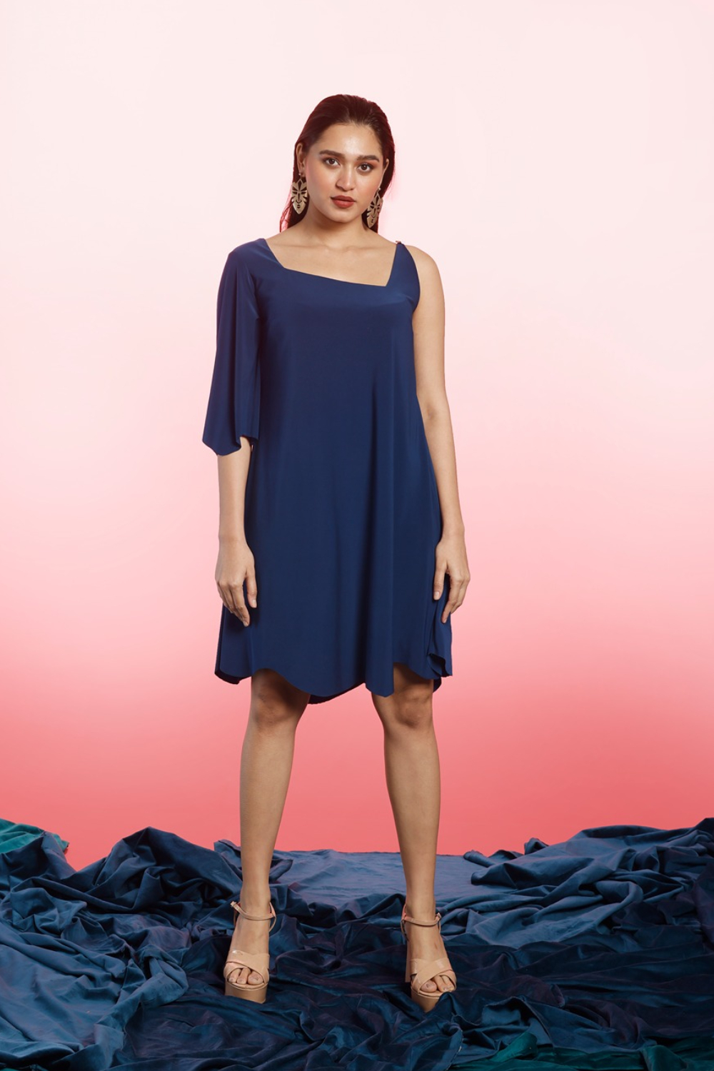 One Sided Button Swing Dress 
