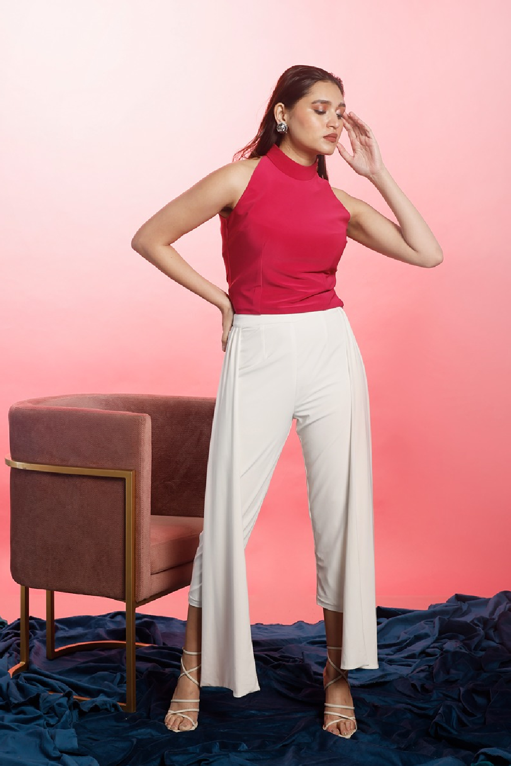 Halter Neck Crop And Straight Leg Trousers 