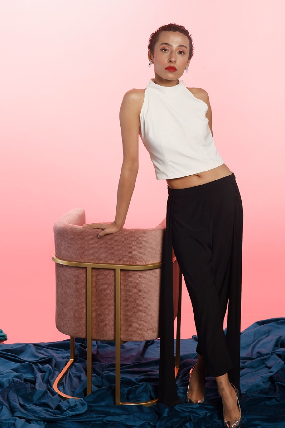 Halter Neck Crop And Straight Leg Trousers 