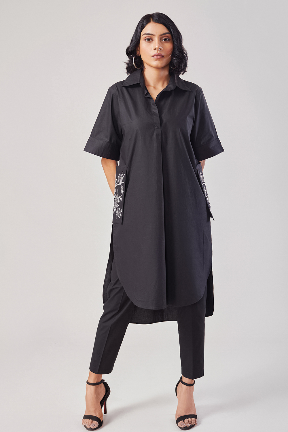 Black Embroidered Long Shirt