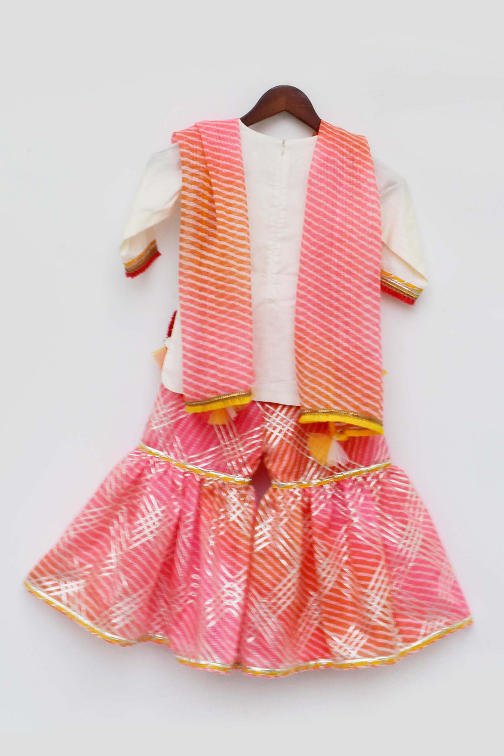 Off White Kurta With Pink Kotta Print Fabric Sharara And Dupatta Set
