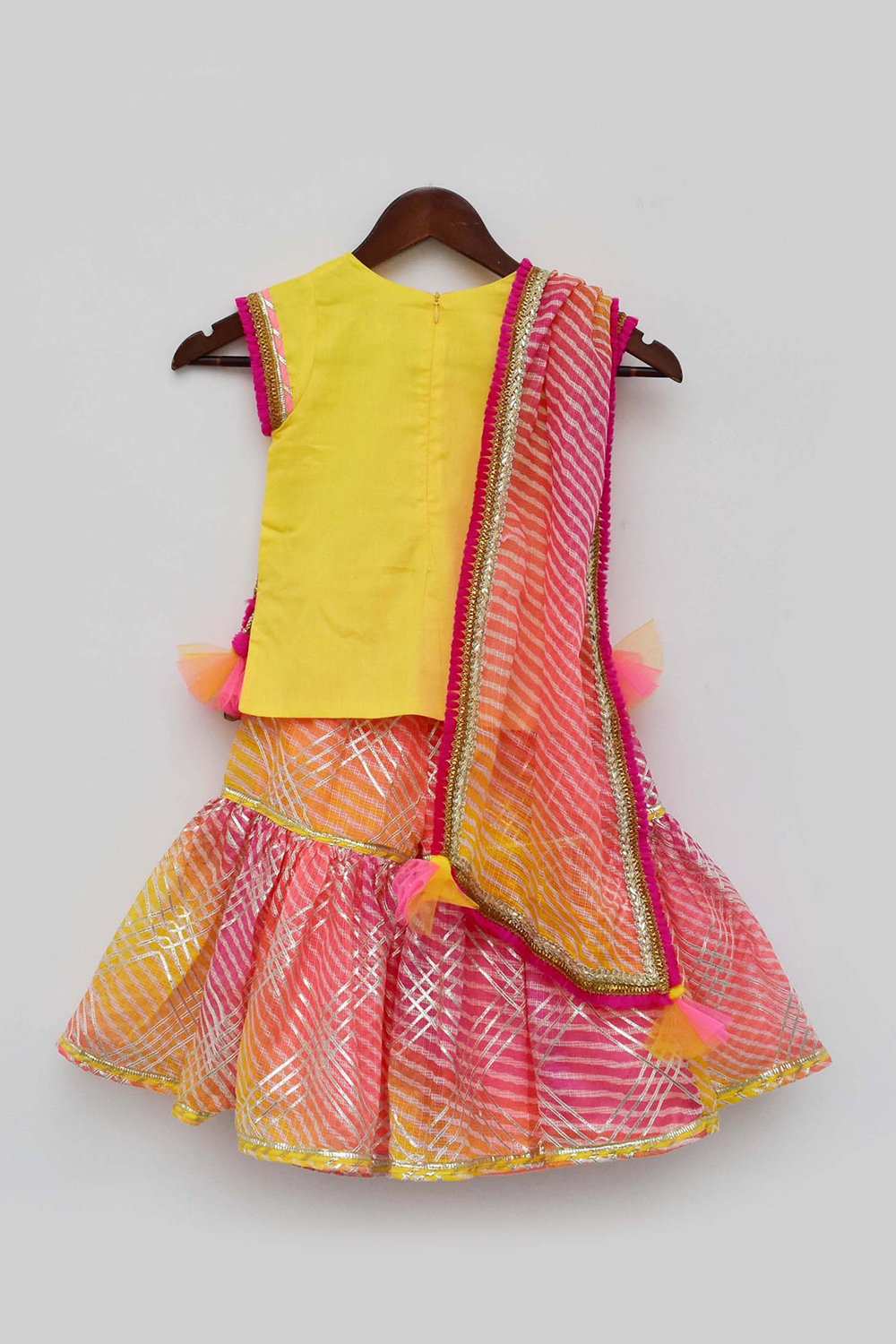 Yellow Kurti With Kotta Print Fabric Sharara And Dupatta