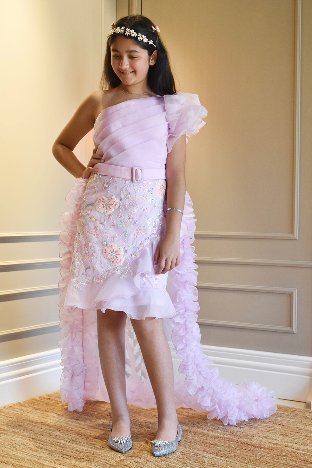 Lilac Embroidery Dress and Organza Trail