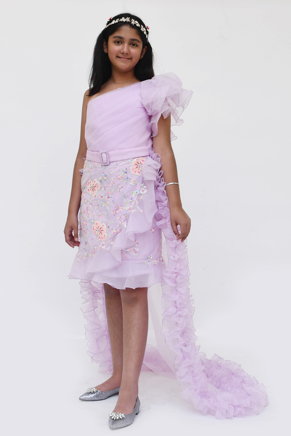 Lilac Embroidery Dress and Organza Trail