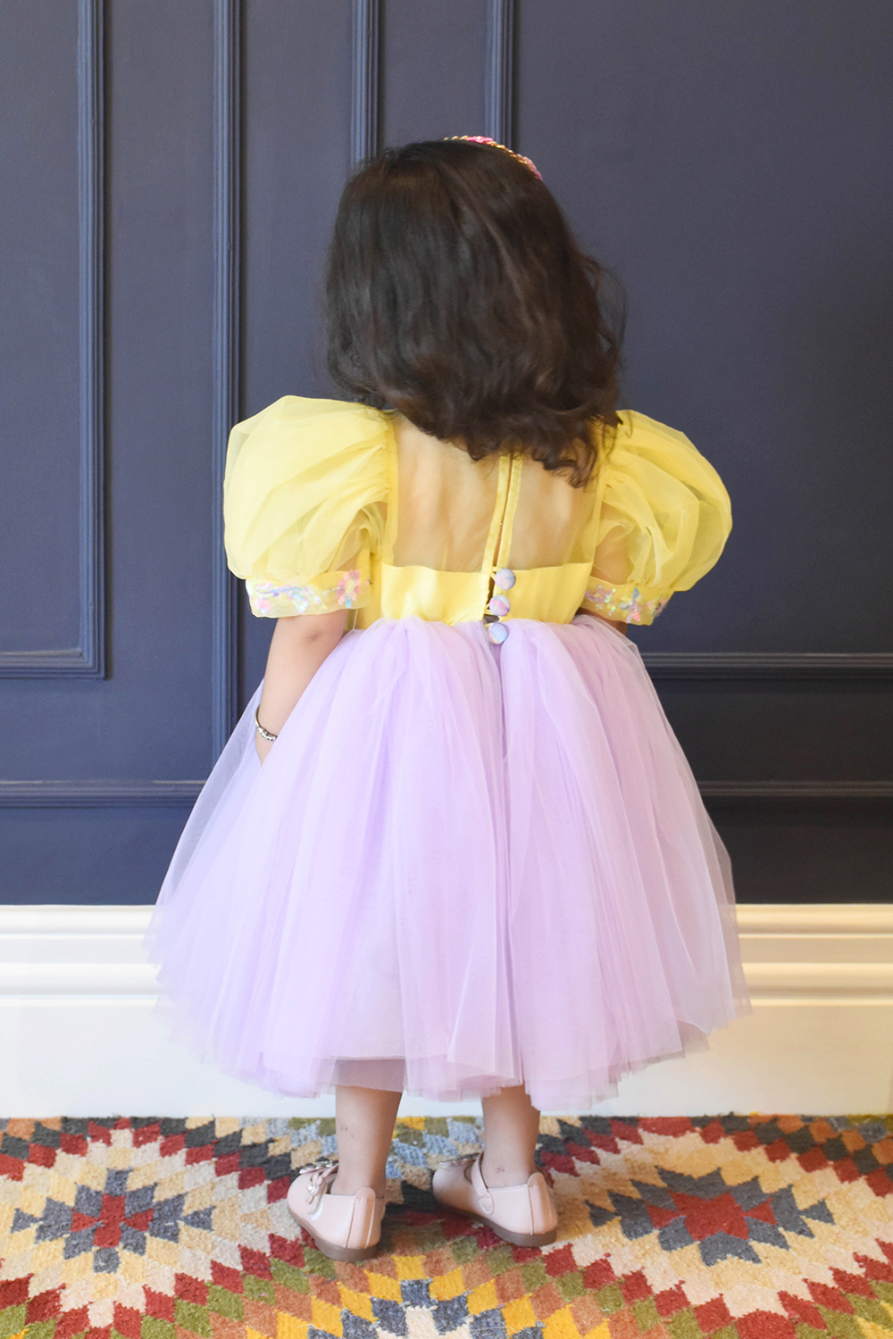 Yellow and Lilac Net Frock