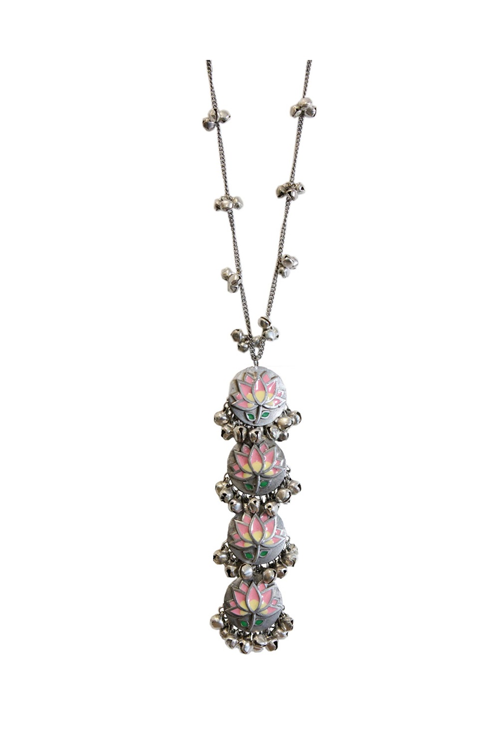 Pink Lotus Silver Long Necklace
