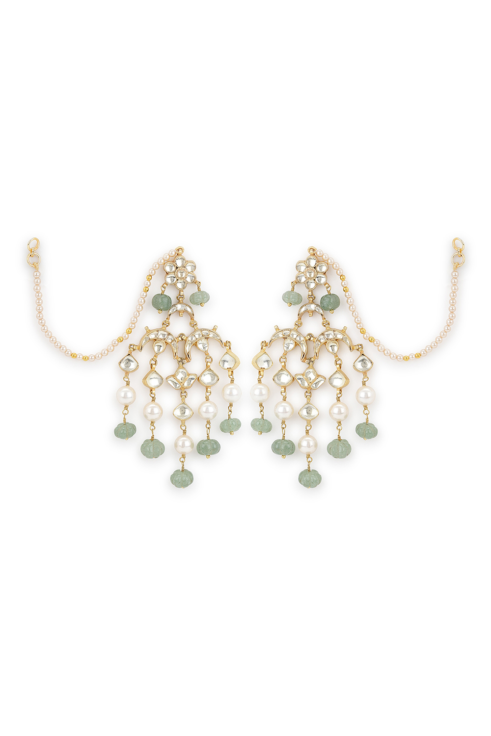 Kundankari Green And Gold Earrings