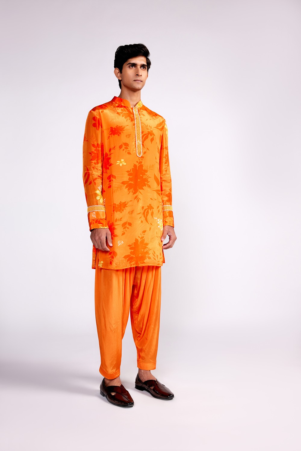 Orange floral printed kurta