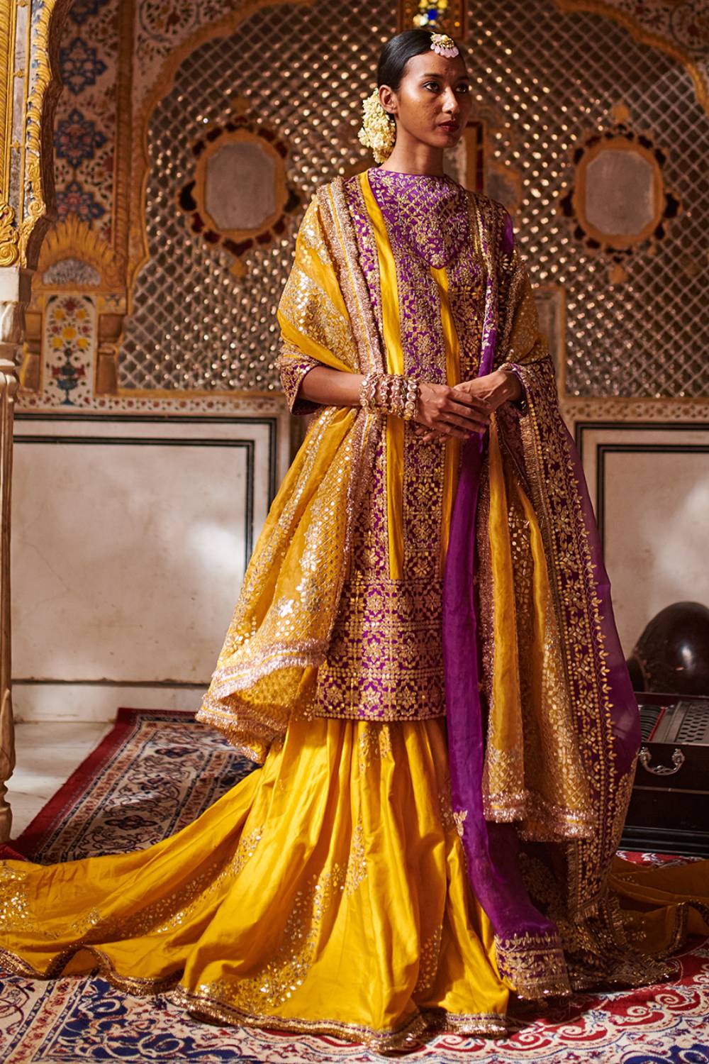 Buy Purple Yellow Tapeta Silk With Embroidered Work Lehenga  Choli-VT1159DVD9075F