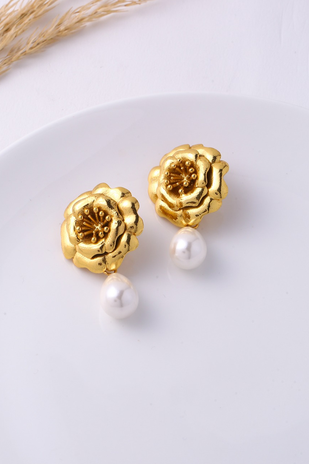 Gilded Rose Stud Earrings - Gold Textured Finish
