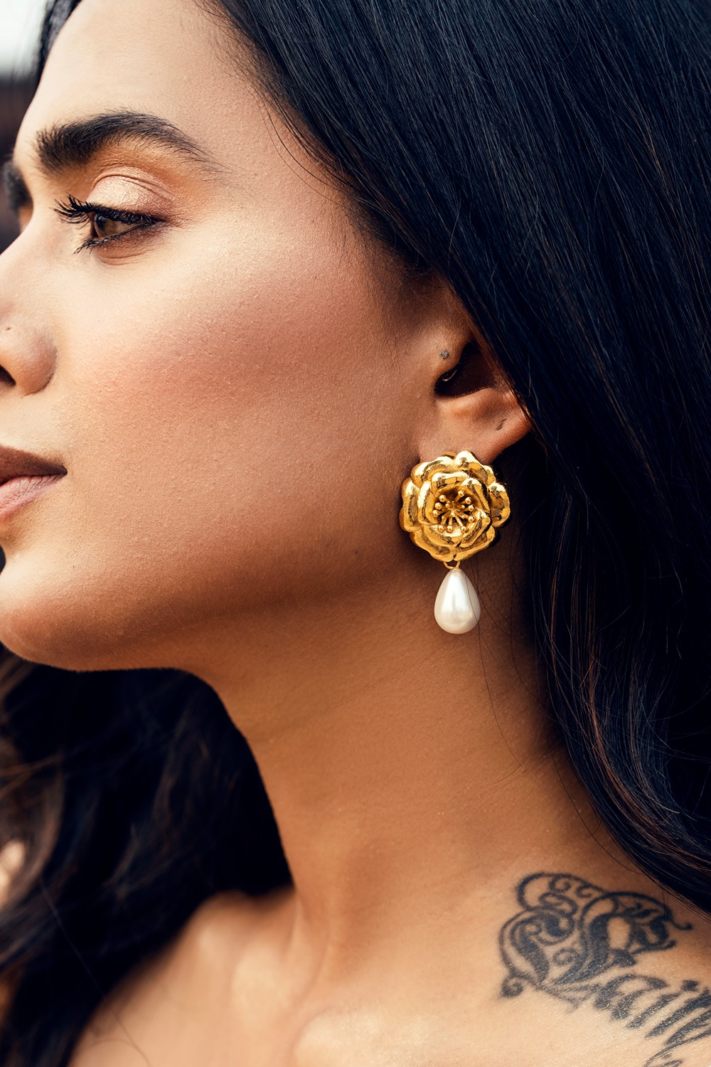 Gilded Rose Stud Earrings - Gold Textured Finish