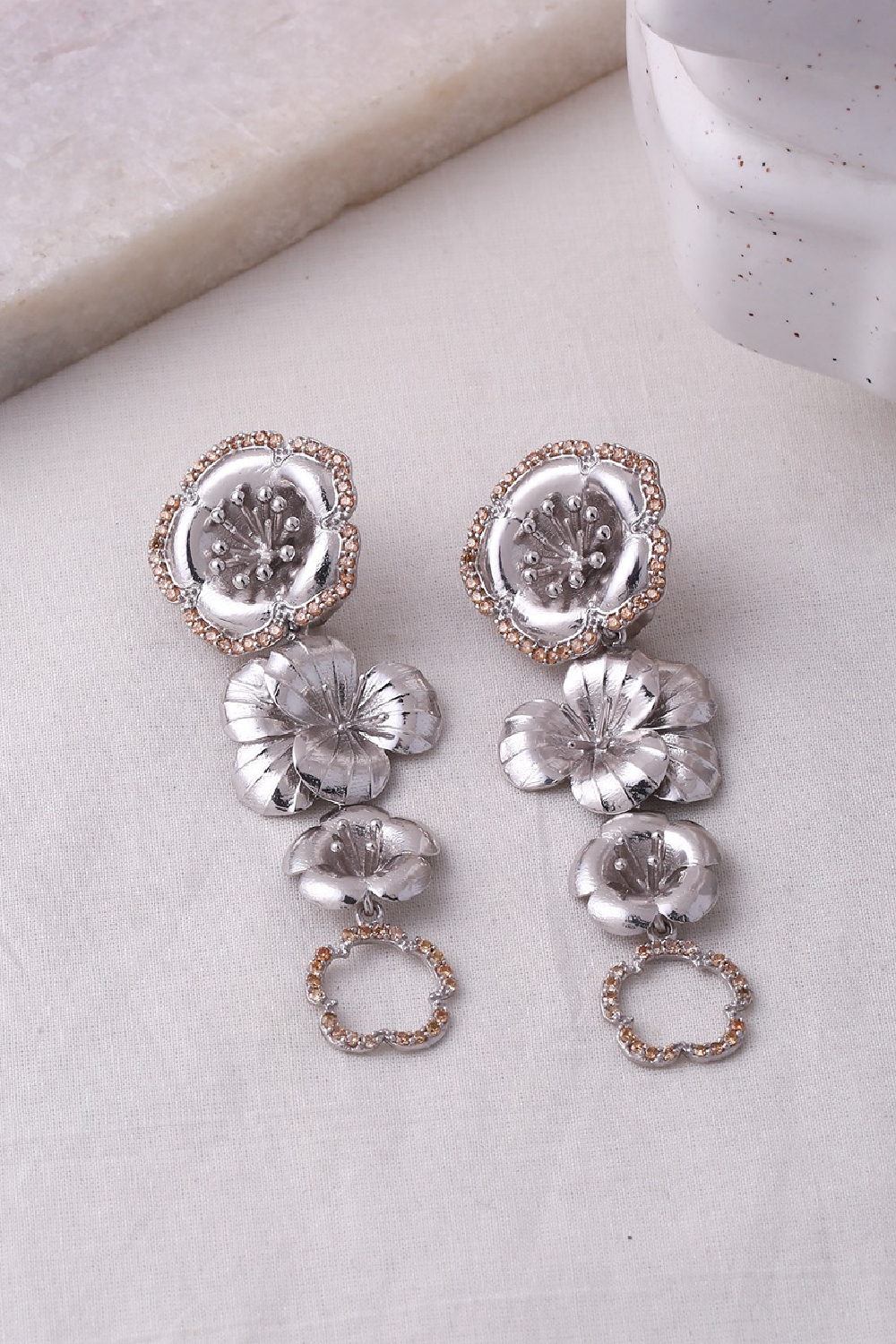 Gilded Pansy Earrings - Silver Textured Finish