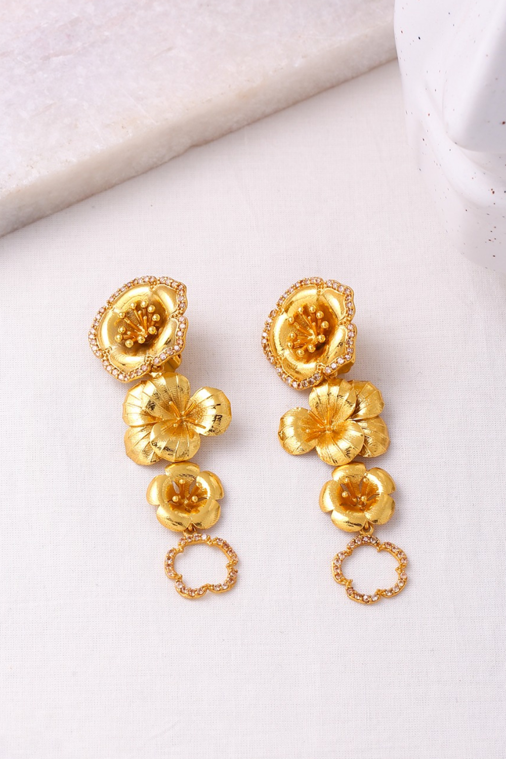 Gilded Pansy Earrings - Gold Textured Finish