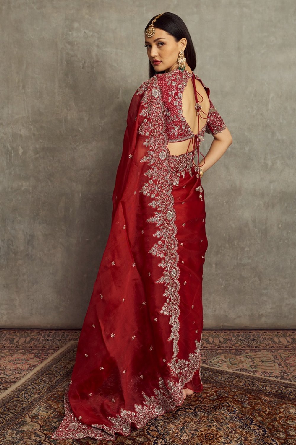 Red Embroidered Saree Set
