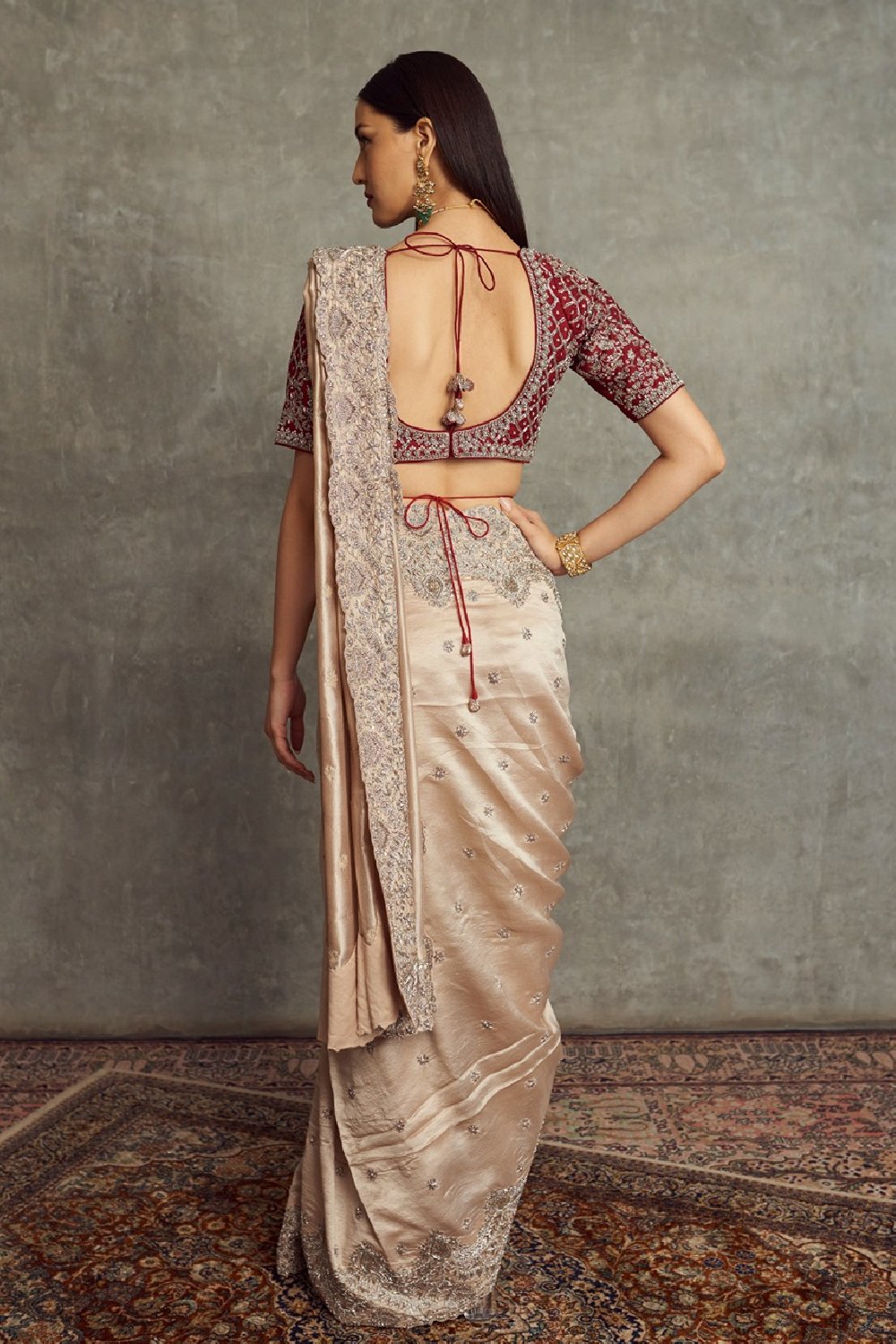 Beige Embroidered Saree With Blouse