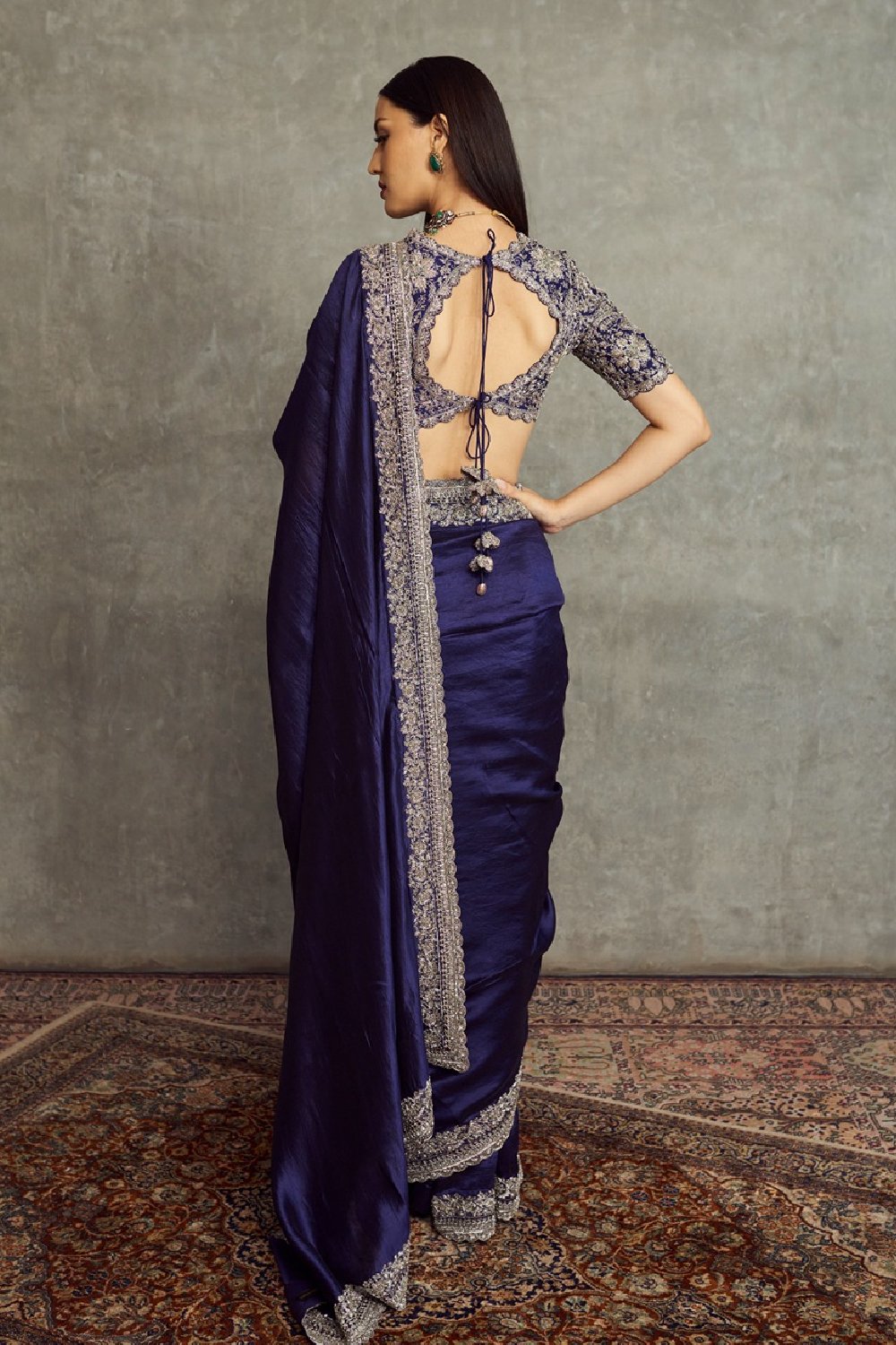  Navy Blue Embroidered Saree With Blouse
