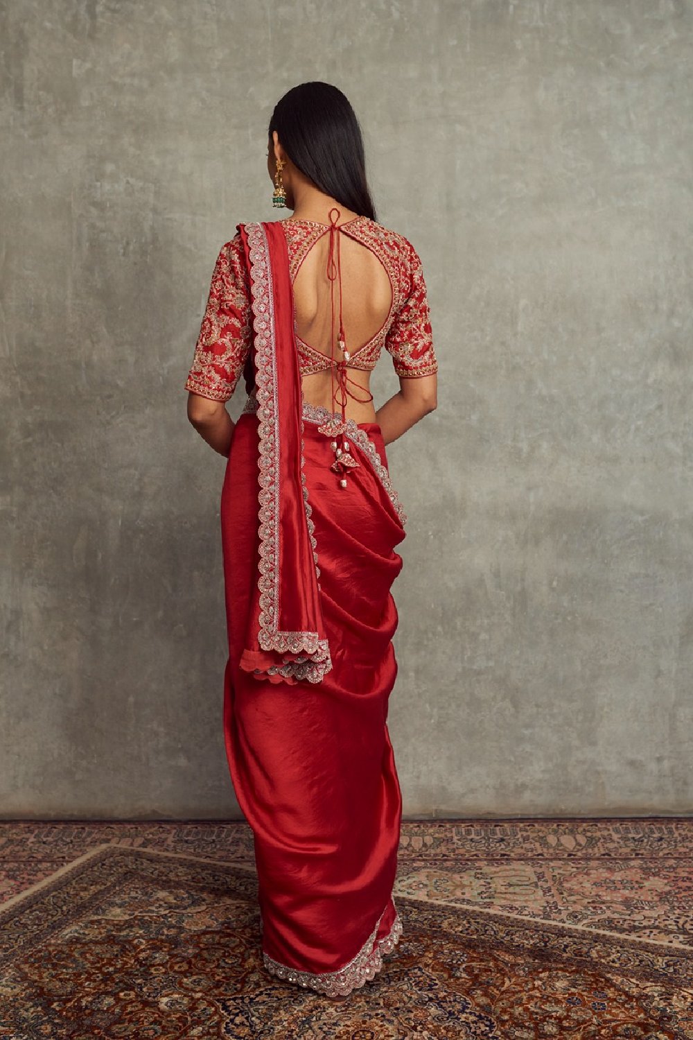 Red Embroidered Saree With Blouse