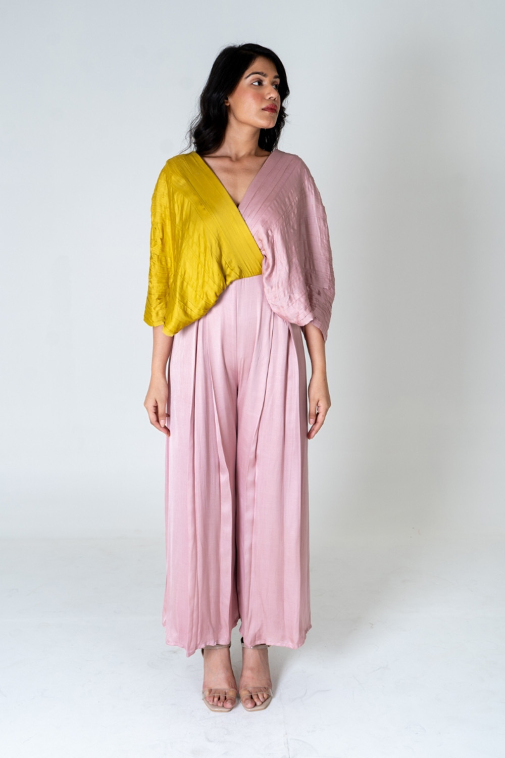 Pink-Yellow Color-Blocked Jumpsuit