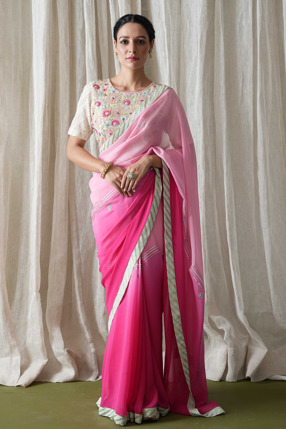 Double Shaded Gorgettee Saree Set