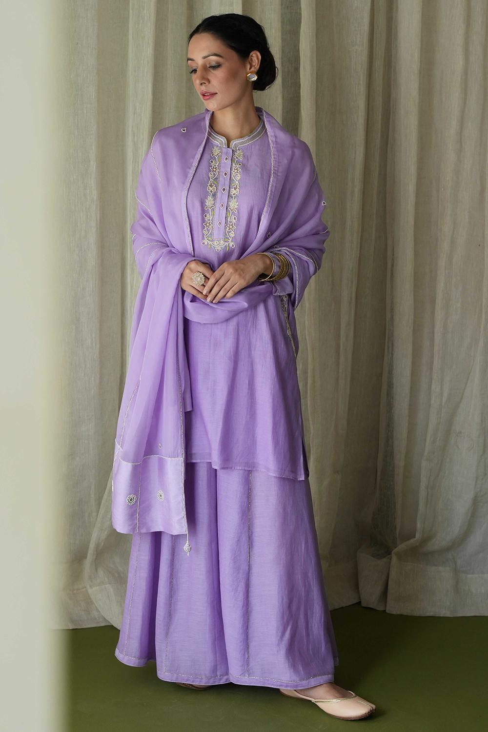 Purple Sharara Set With Pearl And Resham Hand Embroidery