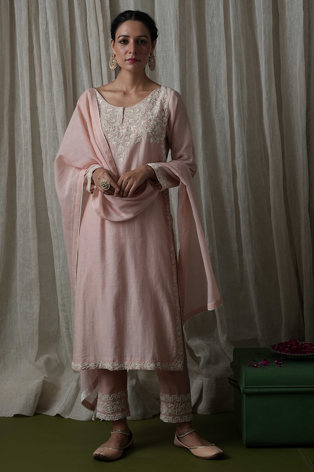 Rose Pink Suit Set With Pearl Hand Embroidery