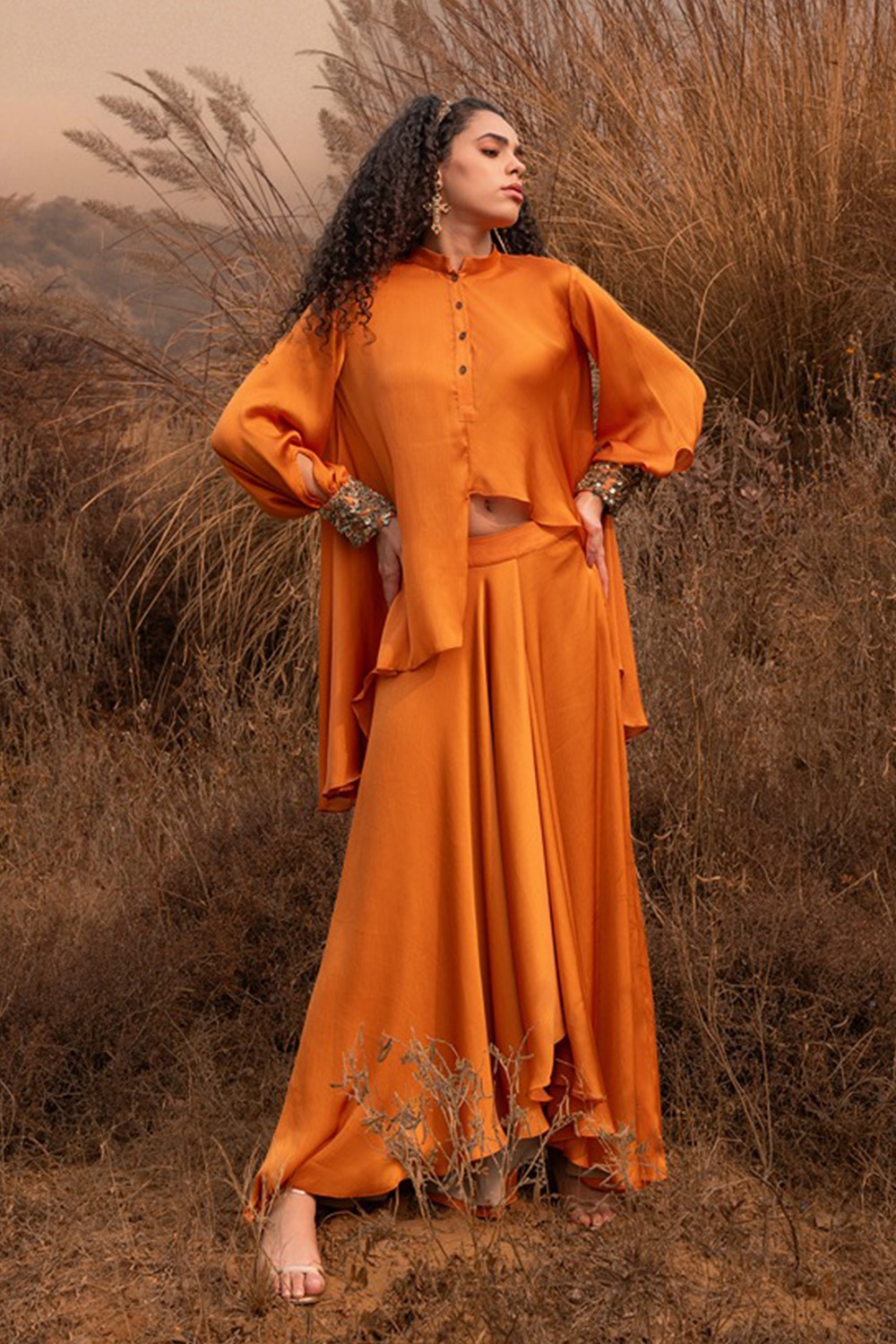 Burnt Orange Asymmetric Skirt With Top 