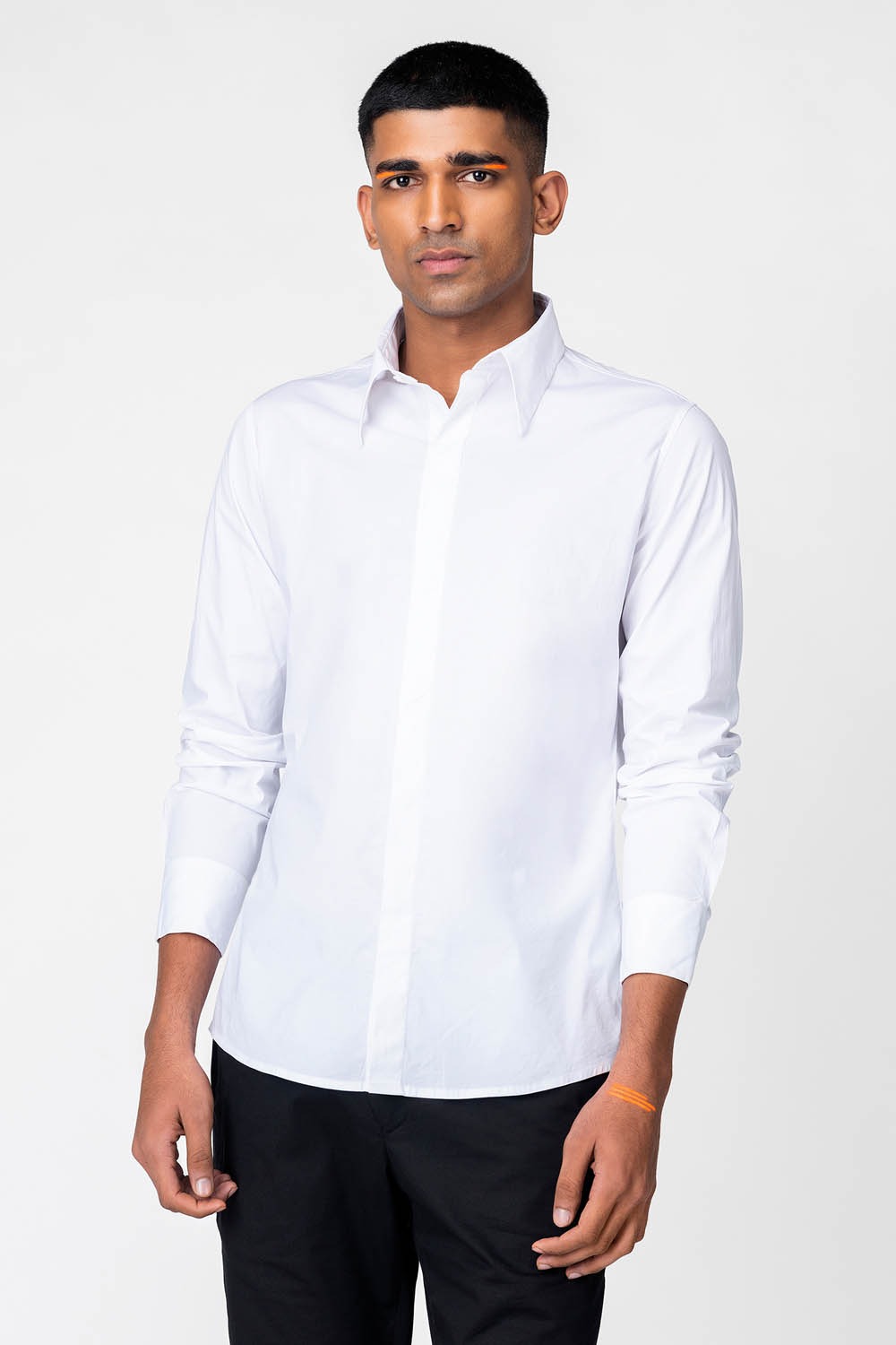White Concealed Placket Shirt
