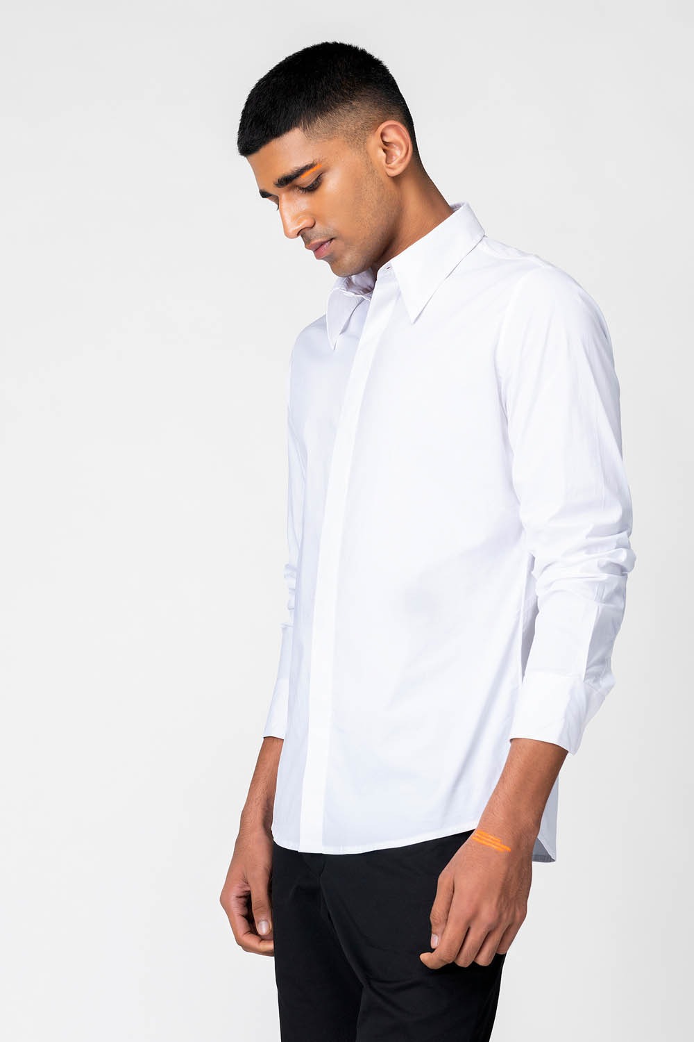 White Concealed Placket Shirt