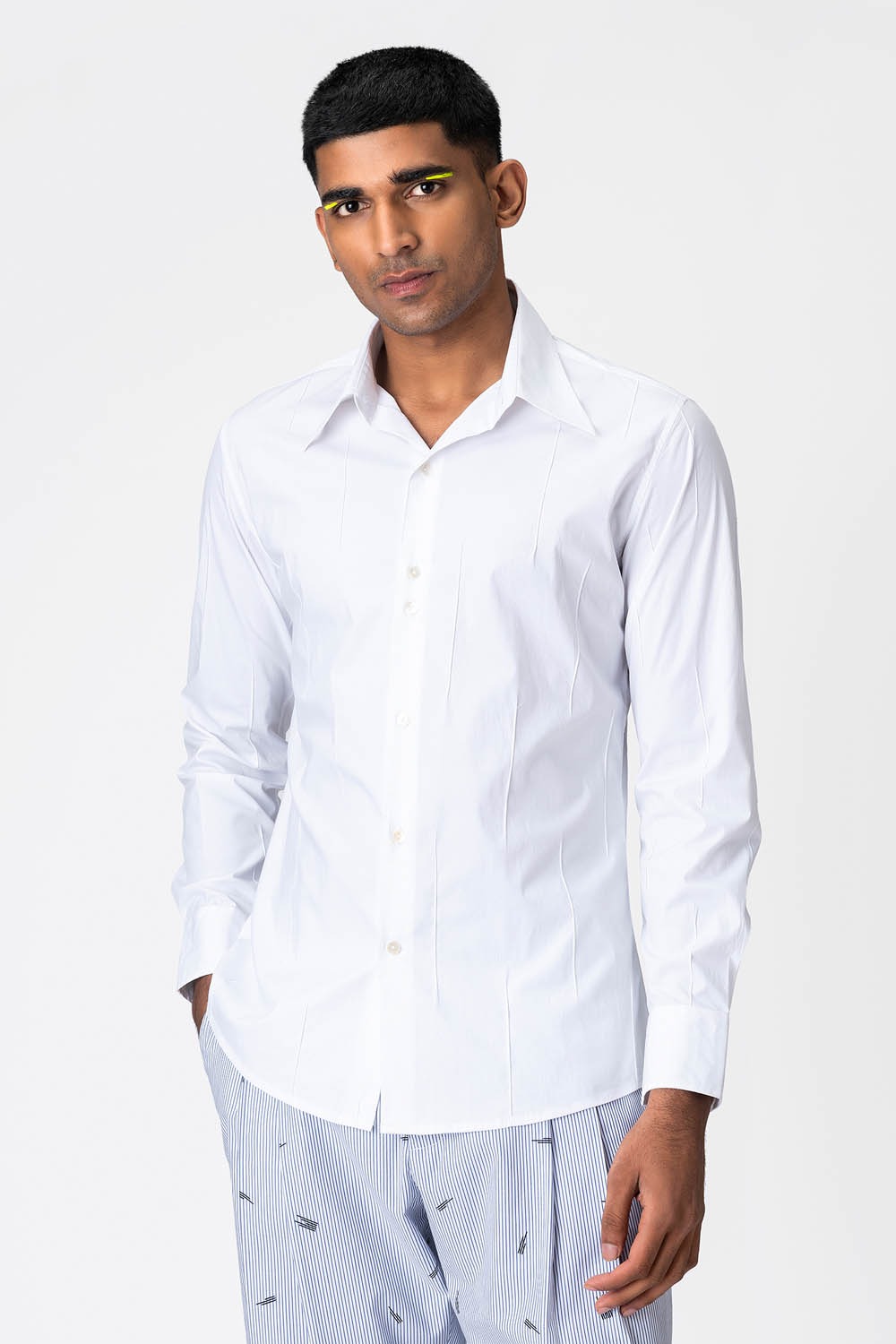 White Mens Pin Tucks Cotton Shirt 