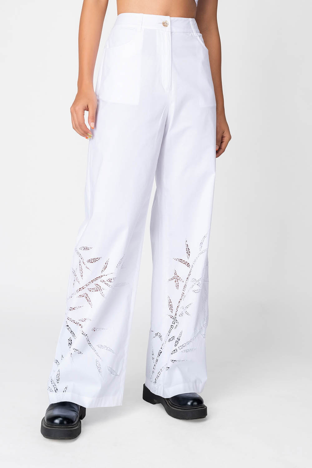 White Cutwork Embroidered Pants