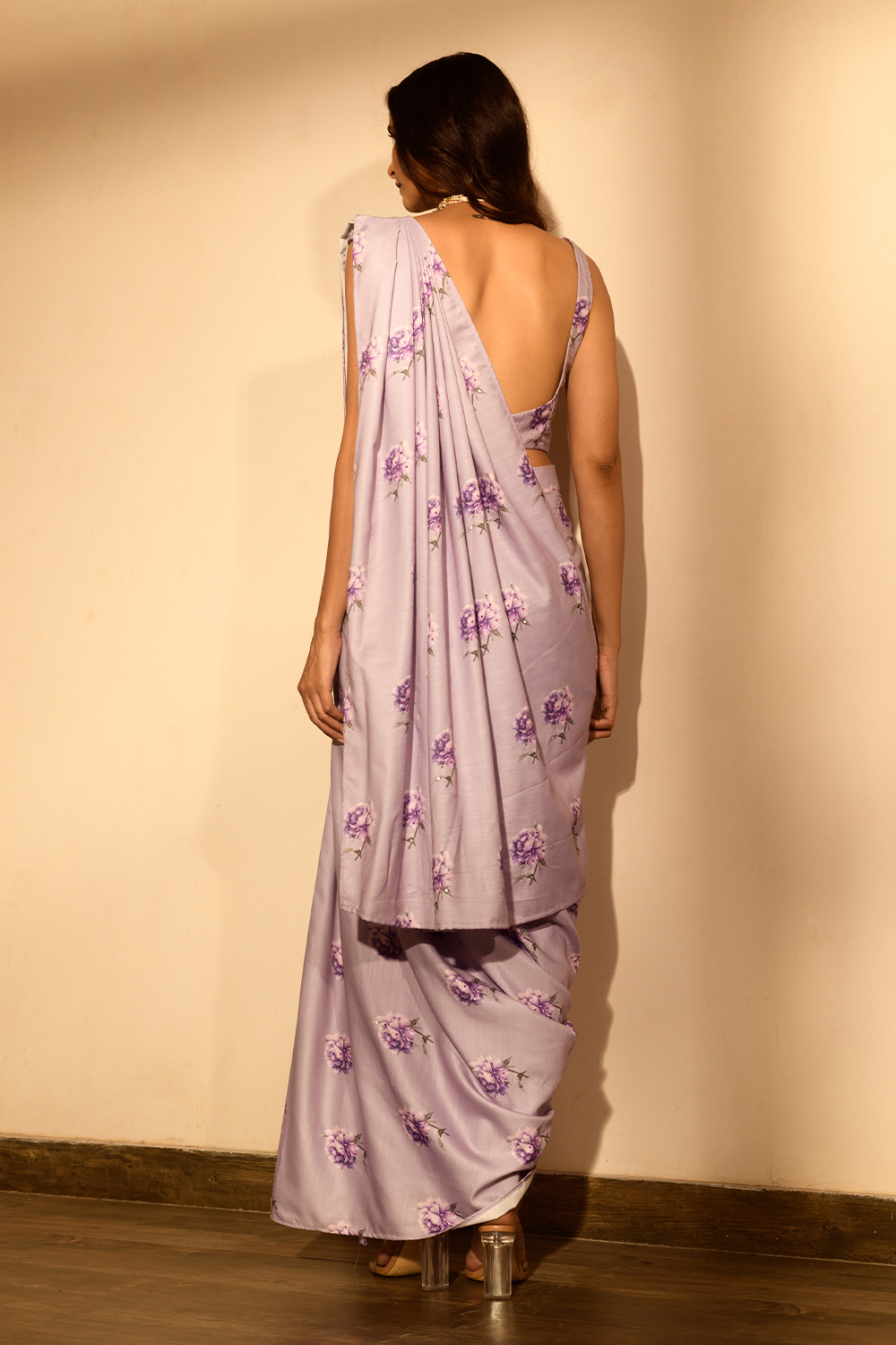 Very Peri Lilac Sequins Pant Saree Set