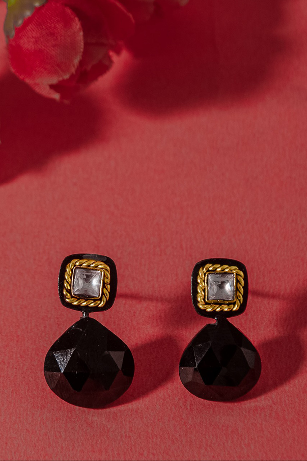925 Sterling Silver 22K Gold Plated Black Onyx Earring With Kundan