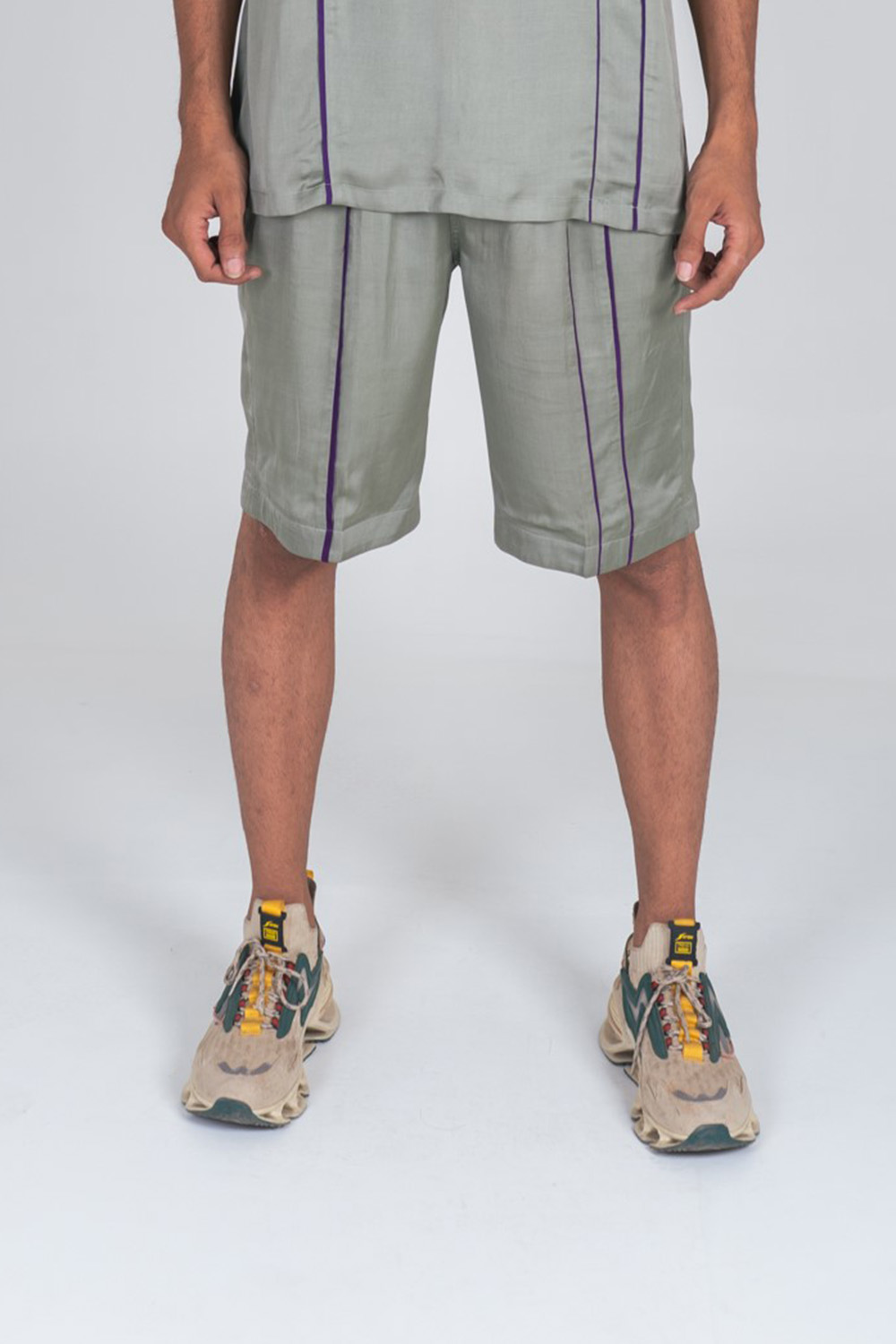 Green Shorts with Purple Pipin