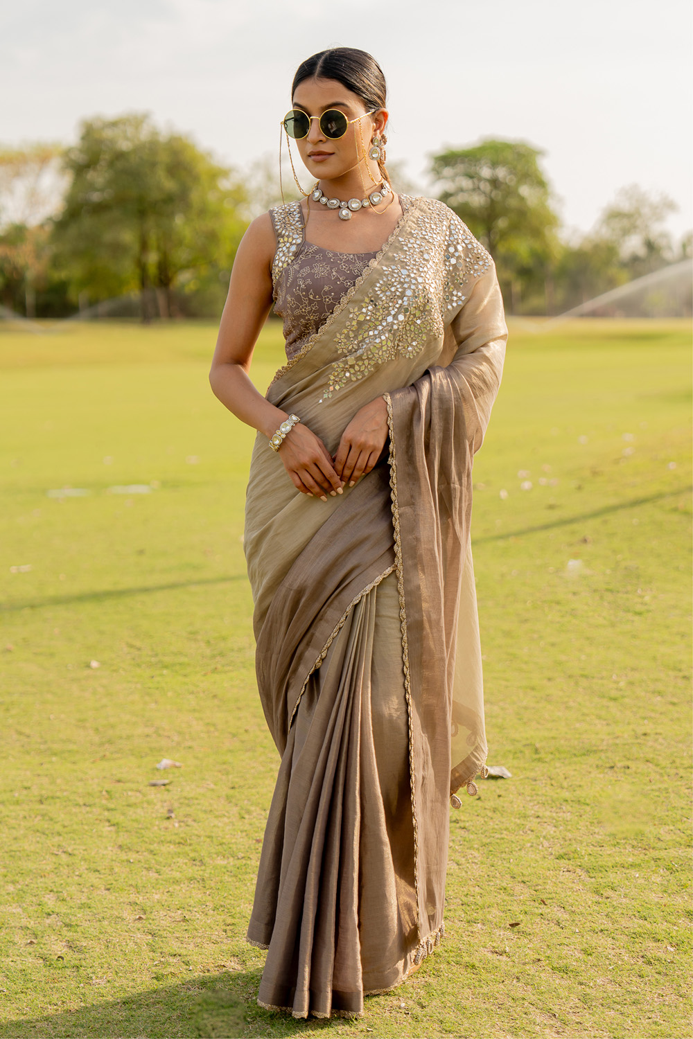 Double-Hued Saree With Organza Blouse