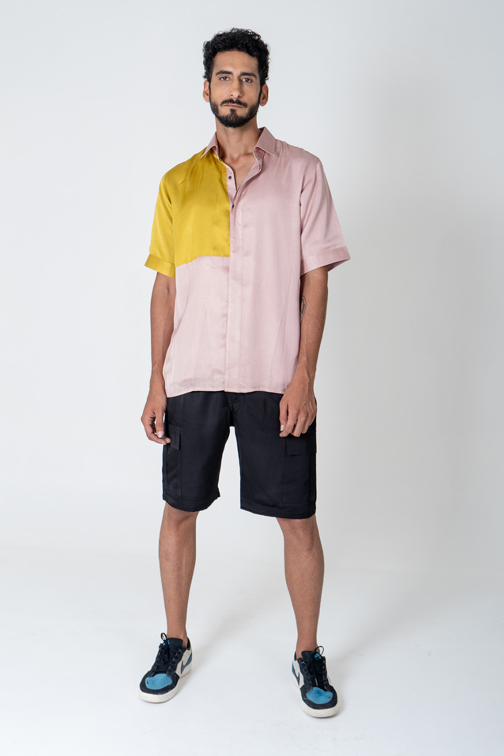 Pink-Yellow Color-Blocked Shirt