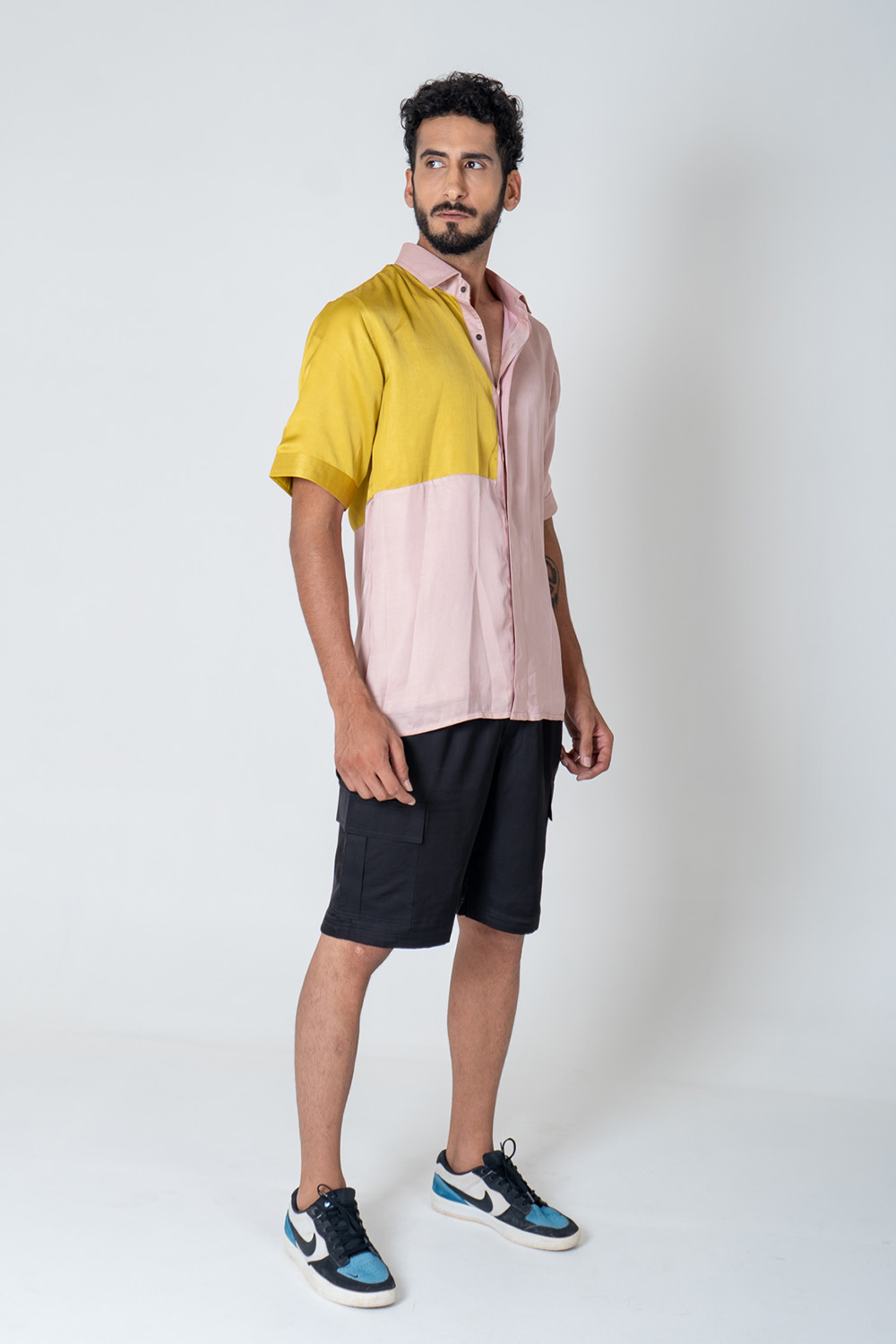 Pink-Yellow Color-Blocked Shirt