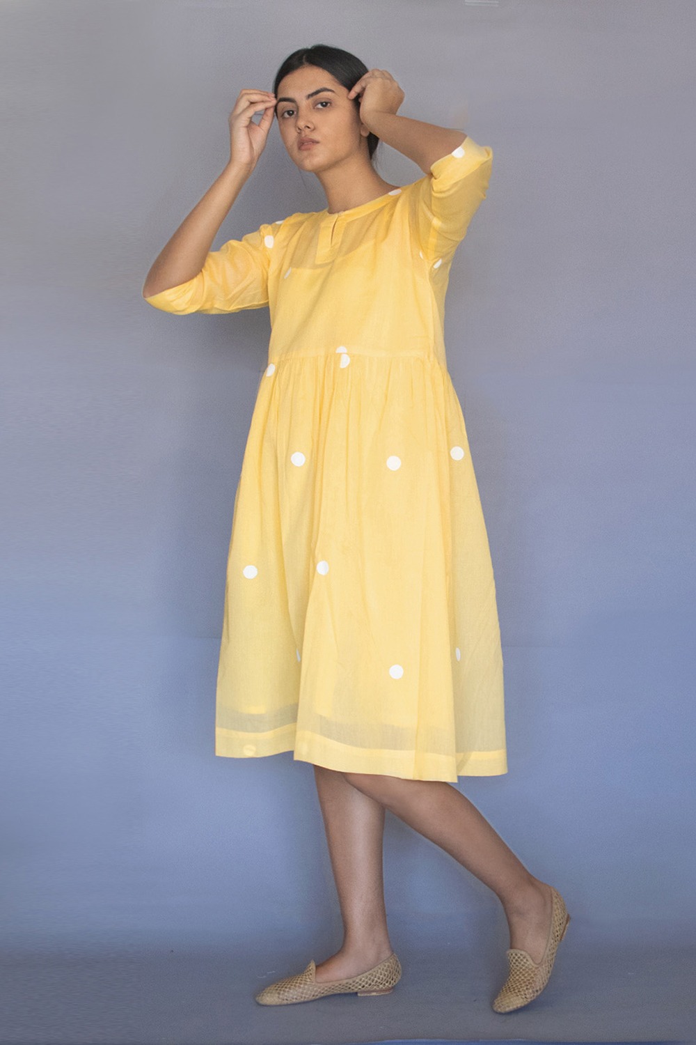 Yellow Polka Drop Shoulder Dress 