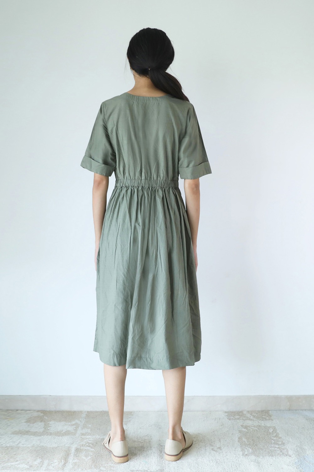Olive Elasticated Waist Dress