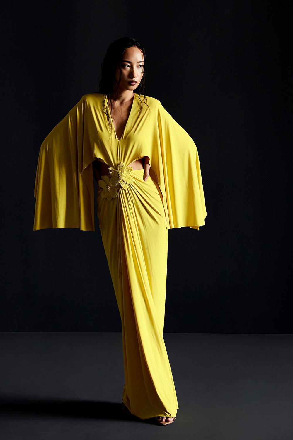 Batwing Sleeve Cutout Gown