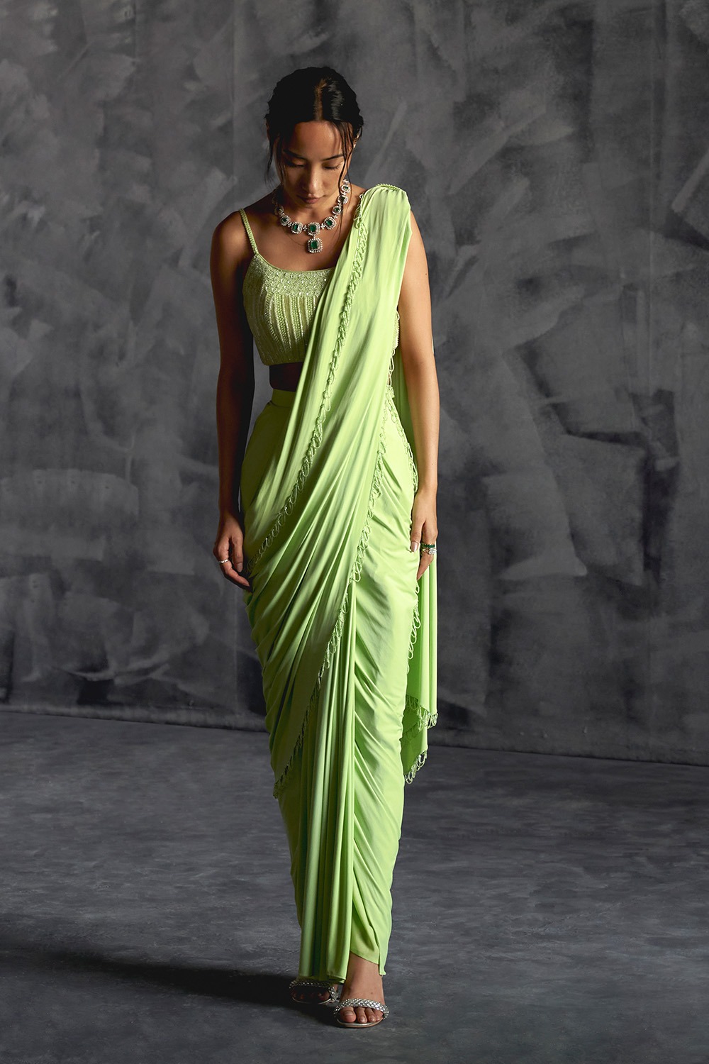 High Slit Saree With Strappy Blouse 