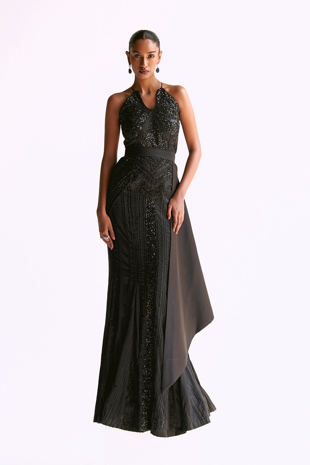 Black Embellished Trumpet Gown