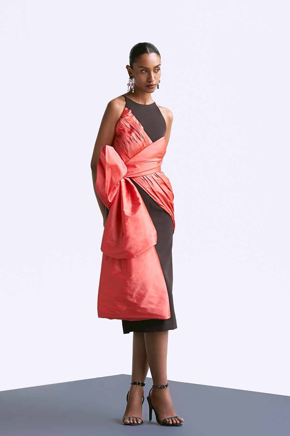 Fitted Draped Dress With Bow Detail