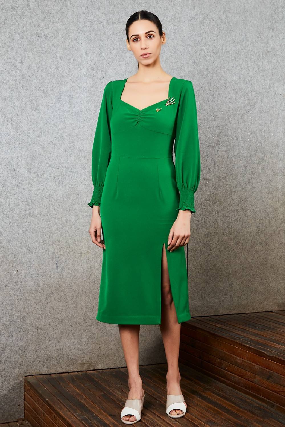 Green High Slit Pencil Dress