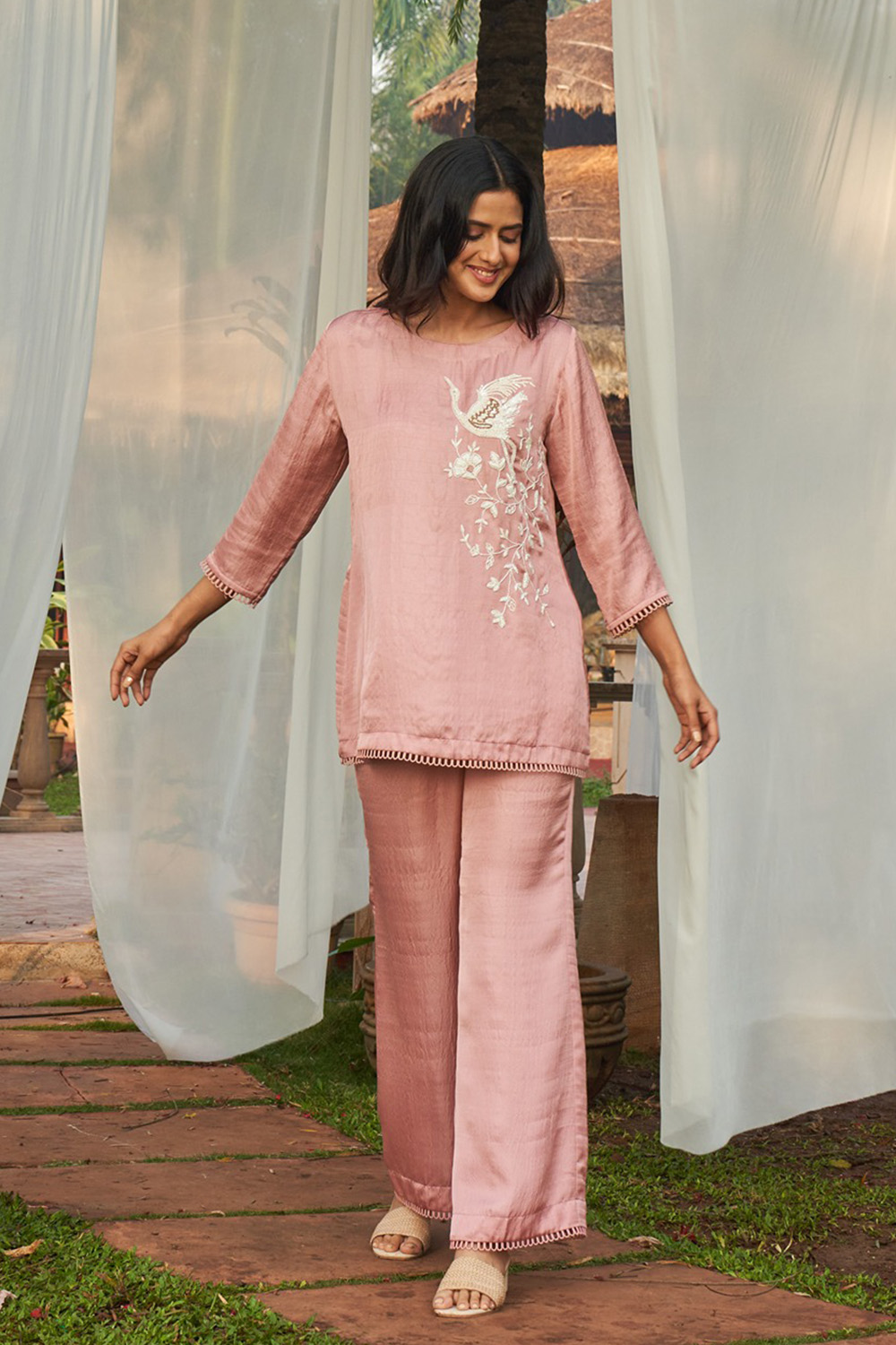 Onion Pink Hand Embroidered Co-Ord Set