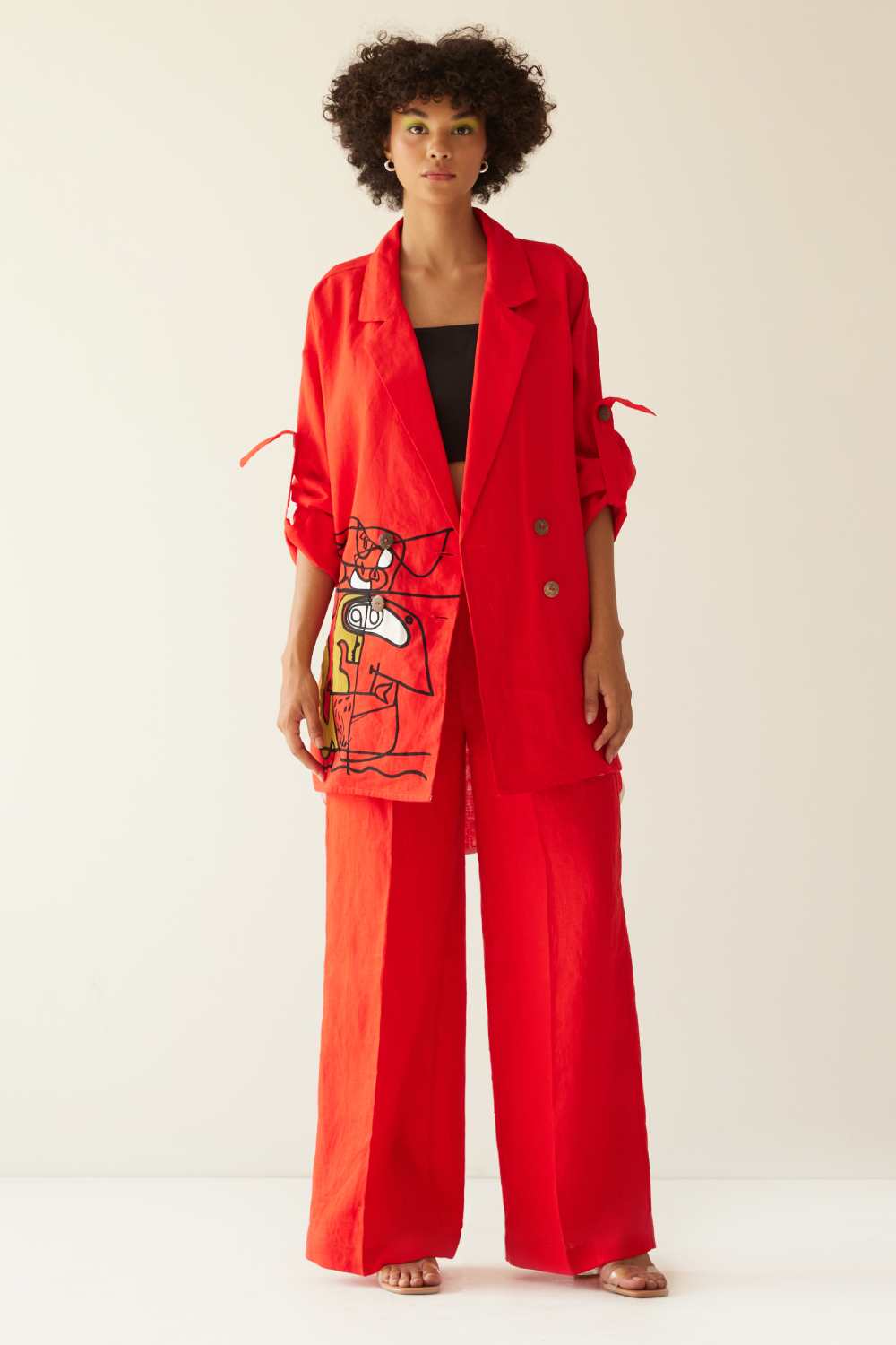 Red Oversized Linen Face Jacket Co-Ord