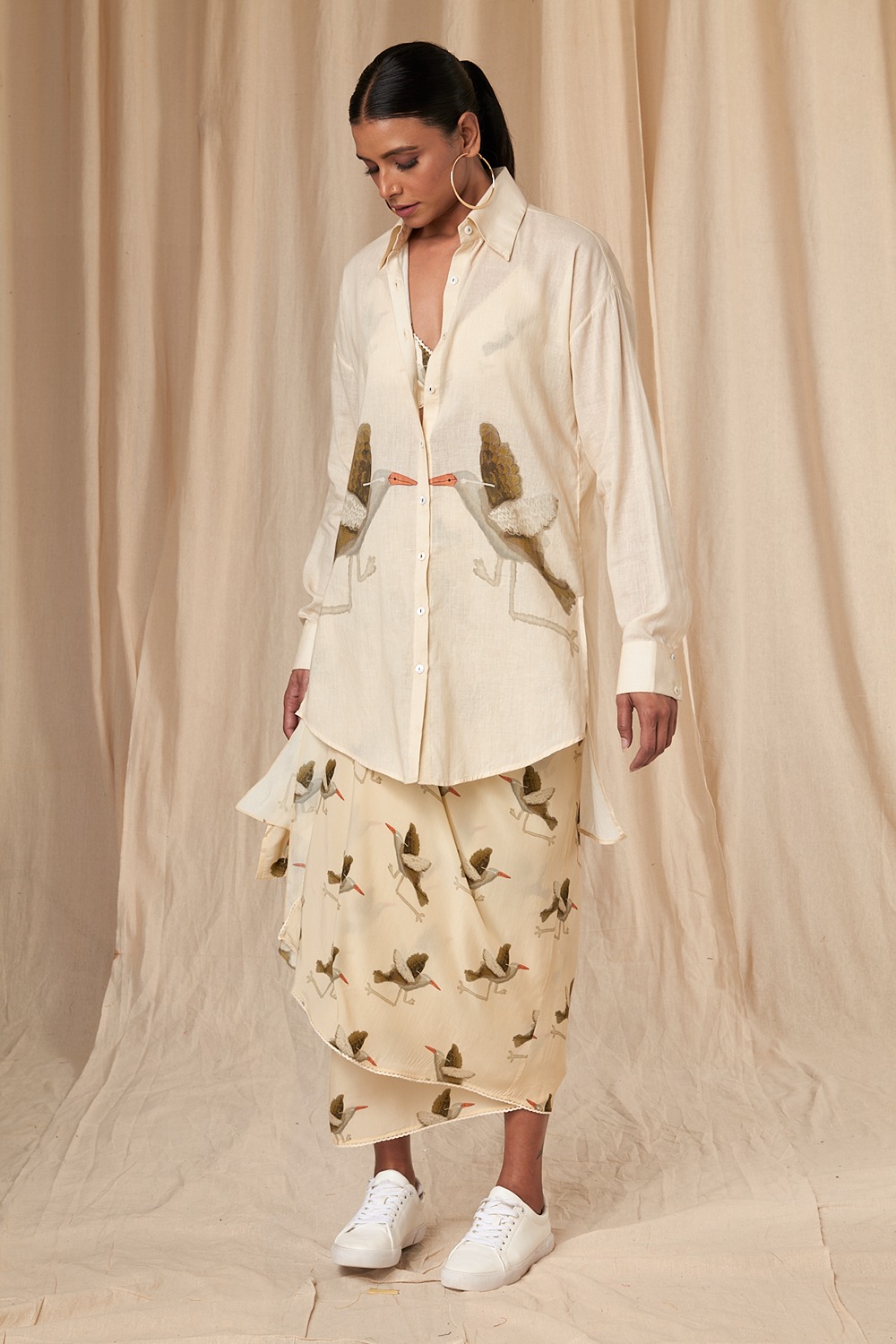 Carrie Ivory Gold Finch Pareo Skirt Set